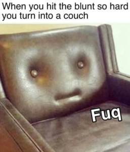 when you hit the blunt so hard you turn into a couch meme