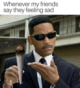whenever my friends say they feeling sad men in black meme