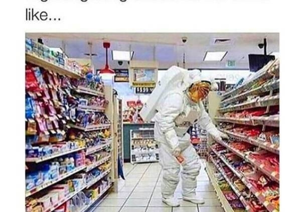high af getting snacks at the store like astronaut in the grocery isle meme