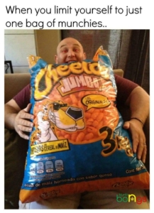 when you limit yourself to just one bag of munchies guy holding extra large cheetos bag blunts bongs meme