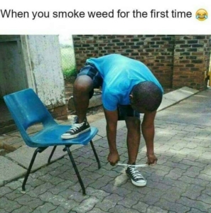 when you smoke weed for the first time crying emoji man tying wrong shoelace meme