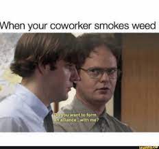 when your coworker smokes weed do you want to form an alliance with me dwight from the office meme
